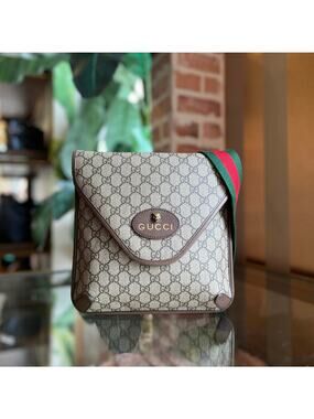 GUCCI Neo Vintage Medium GG Supreme Monogram Web Flap Crossbody